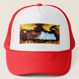 Red Srauking Doorslammer Drag Racing Car Truckerkappe