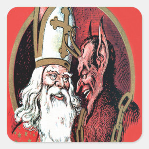 Red St Nicholas Krampus Quadratischer Aufkleber