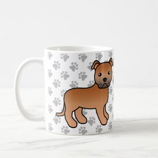 Red Staffordshire Bull Terrier Niedlich Cartoon Do Kaffeetasse (Links)