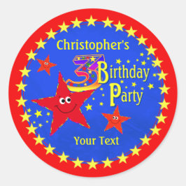 Red Star 3 Geburtstag Party Round Aufkleber
