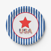 Red Star Blue Stripe USA 4. Juli Holiday Party Pappteller (Vorderseite)