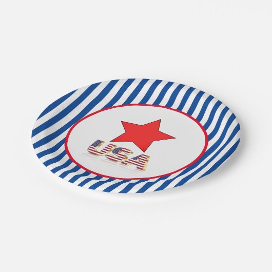 Red Star Blue Stripe USA 4. Juli Holiday Party Pappteller (Schrägansicht)