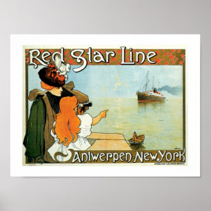 Red Star Line Frau mit Girl Ad Poster