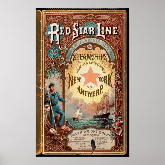 Red Star Line NYC Antwerp Steamships - Werbung Poster (Vorne)
