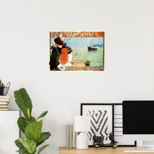 RED STAR LINE Schifffahrt Antwerpen - New York Old Poster (Heimbüro)