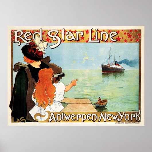 RED STAR LINE Schifffahrt Antwerpen - New York Old Poster (Vorne)