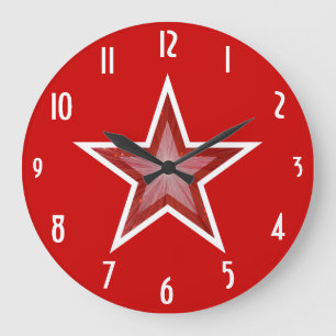 Red Star 'numbers' clock round red Große Wanduhr