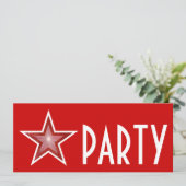 Red Star 'PARTY' Einladung rot lang (Stehend Vorderseite)