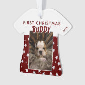 Red Star Pattern Puppy Doppy Foto Ornament (Vorderseite)