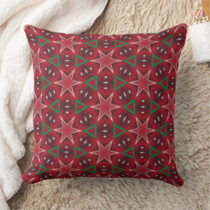 Red Star und Green Geometric Weihnachtsmuster Kissen