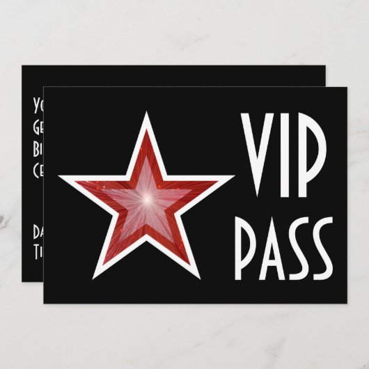 Red Star "VIP PASS" Einladung schwarz horizontal (Vorne/Hinten)
