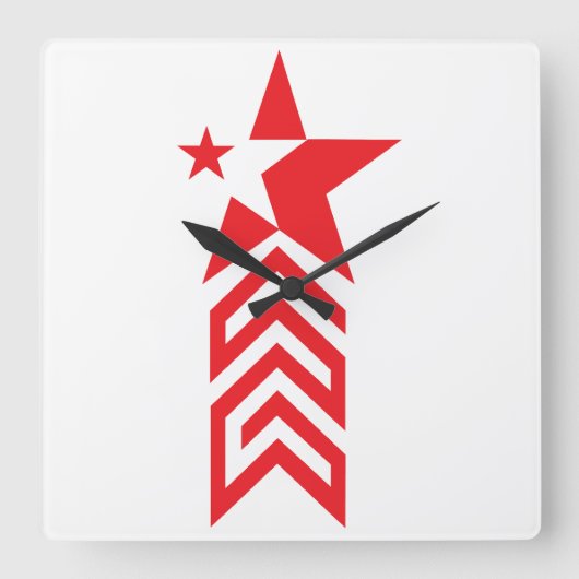 Red Star with Chevron Arrows Quadratische Wanduhr (Vorderseite)
