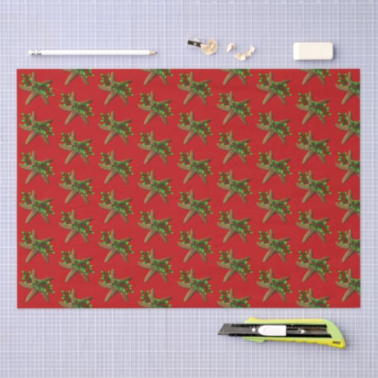 Red Starfish in Holly Pattern Weihnachten Seidenpapier (Handwerk)
