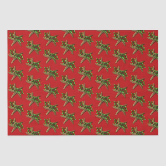 Red Starfish in Holly Pattern Weihnachten Seidenpapier (Vorderseite)
