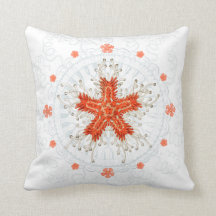 Red starfish on texture Throw Pillow
