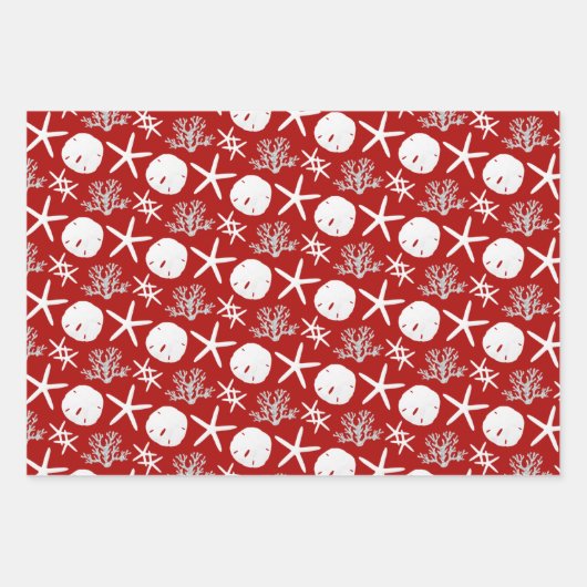 Red Starfish Sand Dollar Weihnachtsküste Geschenkpapier Set (Vorderseite)