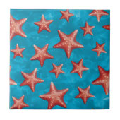Red Starfish Summer Beach Nautical Coastal Fliese (Vorderseite)