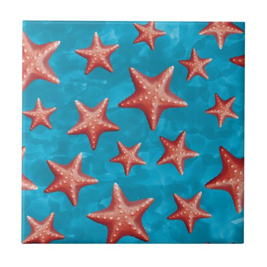 Red Starfish Summer Beach Nautical Coastal Fliese (Vorderseite)