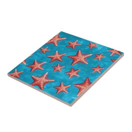 Red Starfish Summer Beach Nautical Coastal Fliese (Seite)