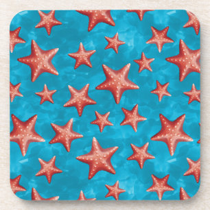 Red Starfish Summer Beach Nautical Coastal Getränkeuntersetzer