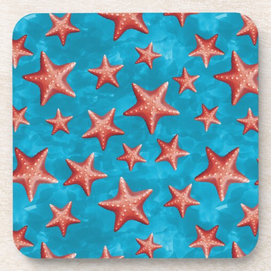 Red Starfish Summer Beach Nautical Coastal Getränkeuntersetzer (Vorderseite)