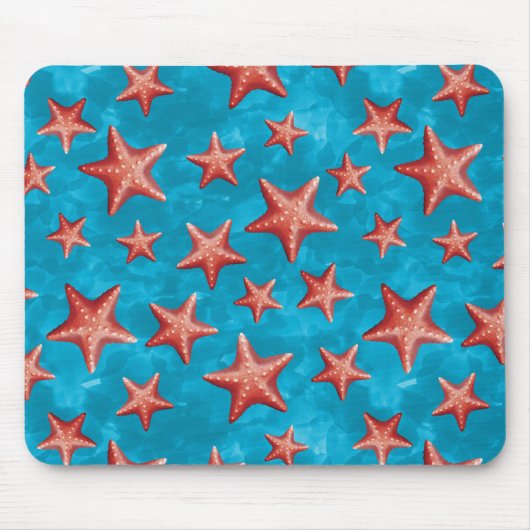 Red Starfish Summer Beach Nautical Coastal Mousepad (Vorne)