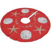 Red Starfish und Sand-Dollar Weihnachtsbaumrock Polyester Weihnachtsbaumdecke (Schrägansicht)