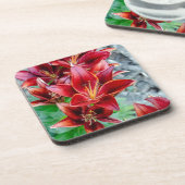 Red Stargazer Lily Getränkeuntersetzer (Linke Seite)