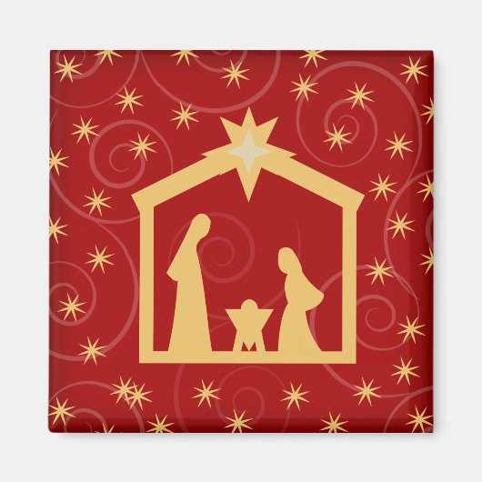 Red Starry Night Weihnachtskrippe Magnet (Vorne)