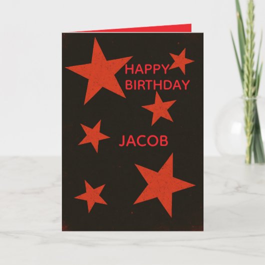 Red Stars Black Background Retro Grunge Birthday Karte (Vorderseite)
