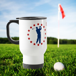 Red Stars Blue Golfer Reisebecher