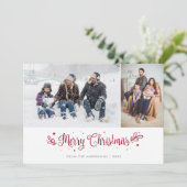 Red Stars Calligrafie Weihnachtsfotokarten Feiertagskarte (Stehend Vorderseite)