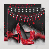 Red Stars High Heels Birthday Chalkboard Lights Einladung (Vorne/Hinten)