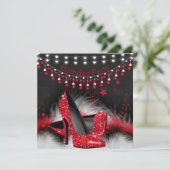 Red Stars High Heels Birthday Chalkboard Lights Einladung (Stehend Vorderseite)