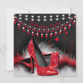 Red Stars High Heels Birthday Chalkboard Lights Einladung (Vorderseite)