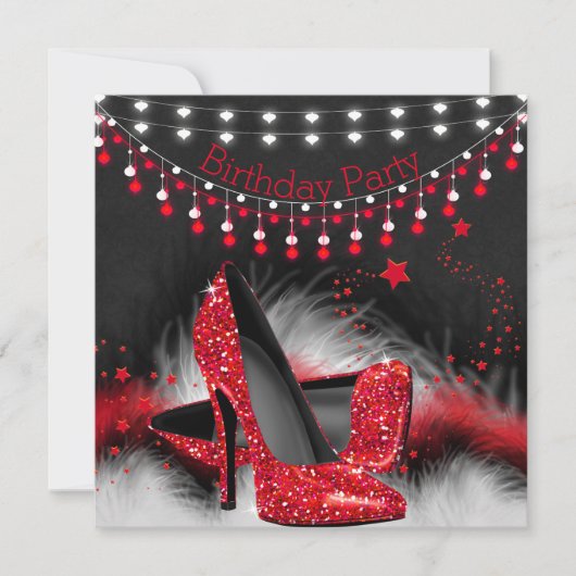 Red Stars High Heels Birthday Chalkboard Lights Einladung (Vorderseite)