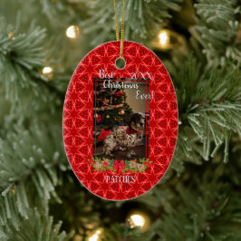 Red Stars Pattern Pet Foto Weihnachten Keramik Ornament