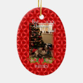 Red Stars Pattern Pet Foto Weihnachten Keramik Ornament (Hinten)
