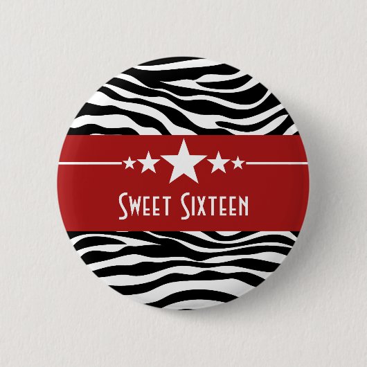 Red Stars Zebra Print Sweet 16 Button (Vorderseite)