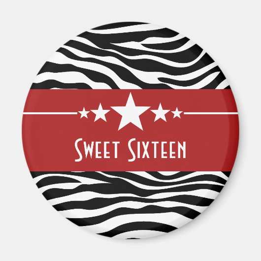Red Stars Zebra Print Sweet 16 Magnet (Vorne)