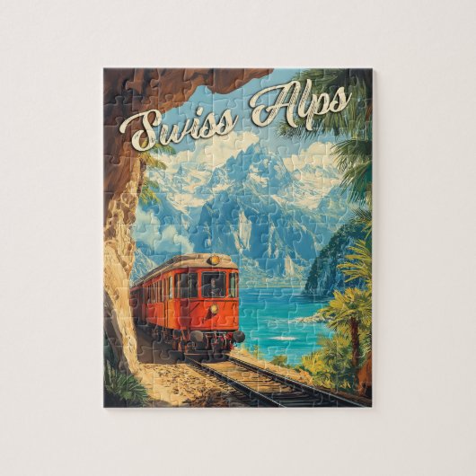 Red Steam Locomotive Souvenir: Vintage Schweizer A Puzzle (Vertikal)