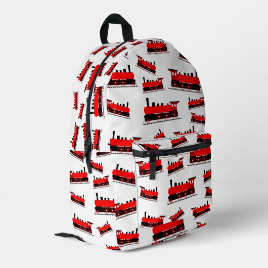 Red Steam Train Pattern School Bedruckter Rucksack (Rückseitige Ecke links)