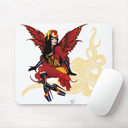 Red Steampunk Fairy and Octopus Mousepad (Mit Mouse)