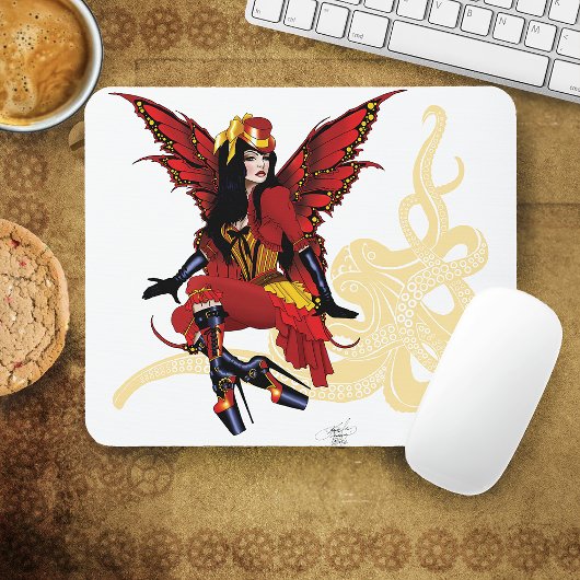 Red Steampunk Fairy and Octopus Mousepad
