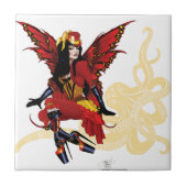 Red Steampunk Fairy Octopus Fliese (Vorderseite)