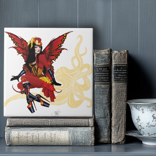 Red Steampunk Fairy Octopus Fliese