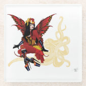 Red Steampunk Fairy Octopus Glasuntersetzer (Vorderseite)
