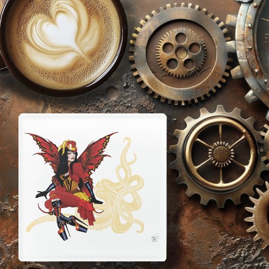 Red Steampunk Fairy Octopus Glasuntersetzer