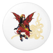 Red Steampunk Fairy Octopus Keramikknauf (Vorderseite)