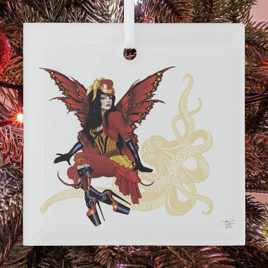 Red Steampunk Fairy Octopus Ornament Aus Glas